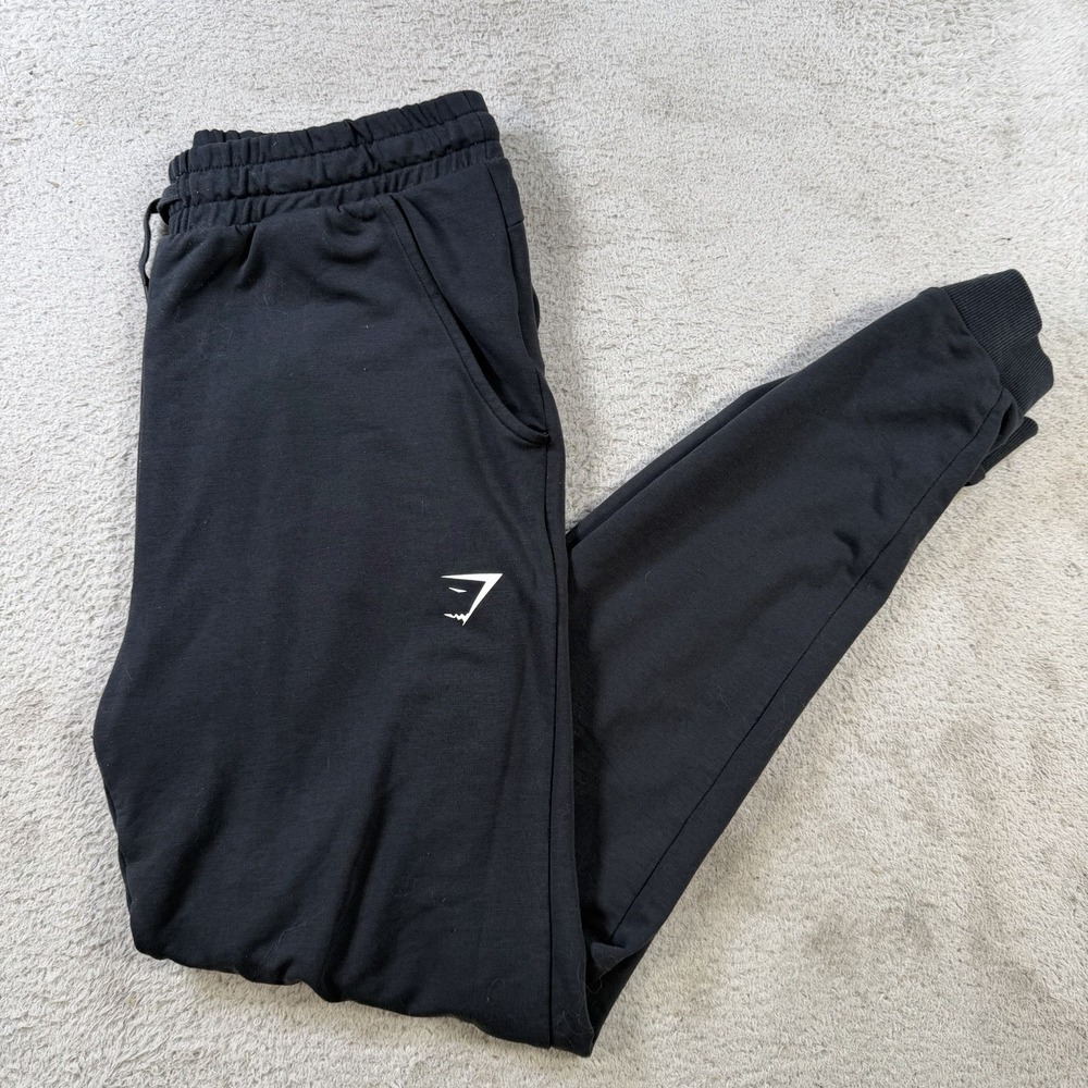 Gymshark Joggers Mens Medium Black Gym Drawstring Logo Pocket Knit Sweatpants